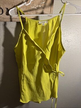 E & M Neon Yellow Wrap Cami Tank Top